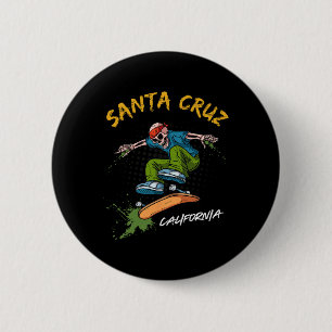 Santa-cruz Skeleton Skateboard Beach Funny Hallowe Ronde Button 5,7 Cm