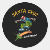 Santa-cruz Skeleton Skateboard Beach Funny Hallowe Ronde Sticker (Voorkant)