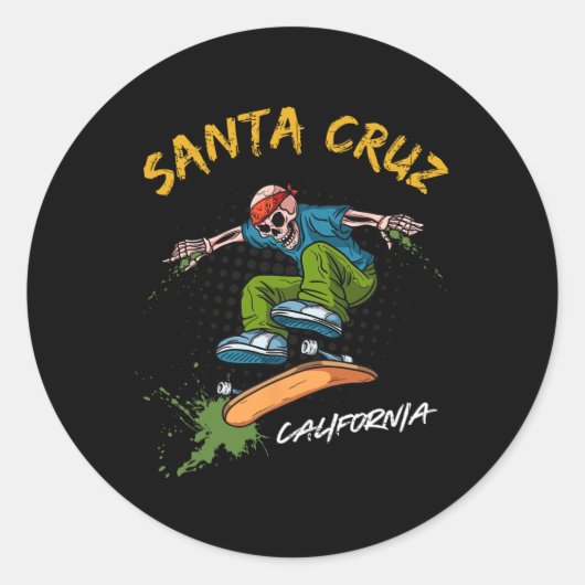 Santa-cruz Skeleton Skateboard Beach Funny Hallowe Ronde Sticker (Voorkant)