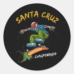 Santa-cruz Skeleton Skateboard Beach Funny Hallowe Ronde Sticker