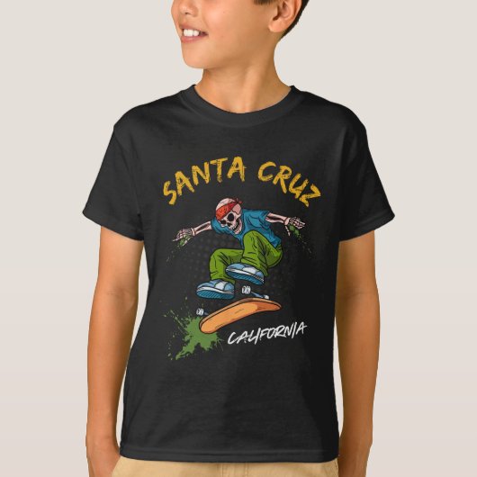 Santa-cruz Skeleton Skateboard Beach Funny Hallowe T-shirt (Voorkant)