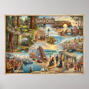 Santa Cruz Vibe Kaart – Culturele Kust Kunstprint Poster