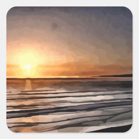 Santa Cruz Zonsondergang schilderij Vierkante Sticker (Voorkant)