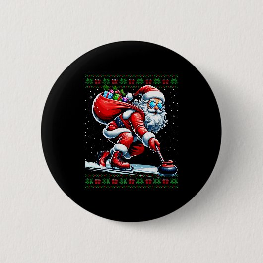 Santa Curling Ugly Christmas Sweater Ronde Button 5,7 Cm (Voorkant)