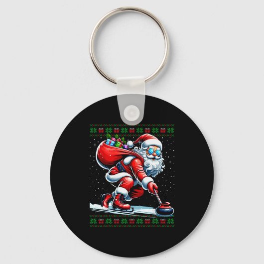 Santa Curling Ugly Christmas Sweater Sleutelhanger (Voorkant)