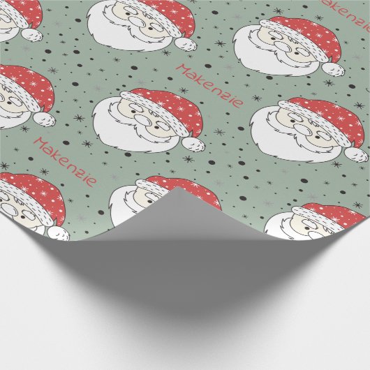 Santa Custom Name Wrapping Paper Cadeaupapier (Hoek)