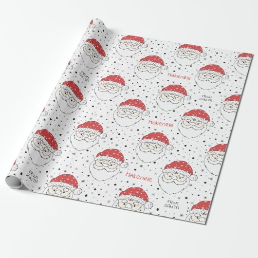 Santa Custom Name Wrapping Paper Cadeaupapier (Uitgerold)