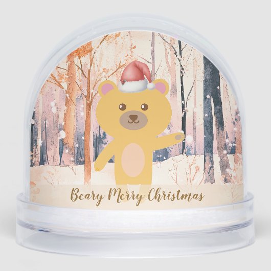 Santa Cute Bear Personalized Christmas Snow Globe Sneeuwbol (Voorkant)