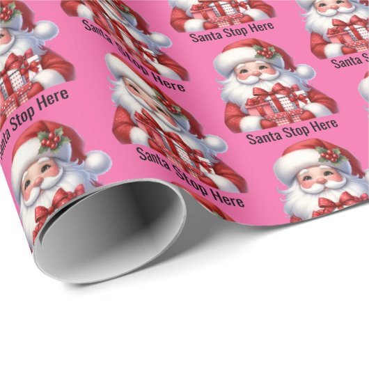 Santa Cute Jolly Girl Pink Red Presents Cadeaupapier (Rol Hoek)
