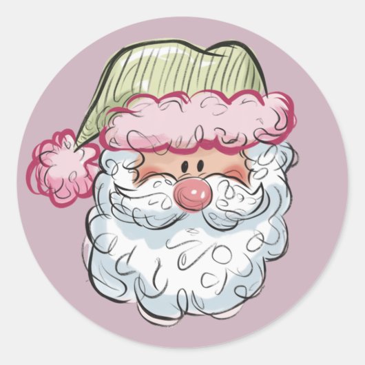 Santa Cute Santa Claus Xmas Holiday Pink Ronde Sticker (Voorkant)