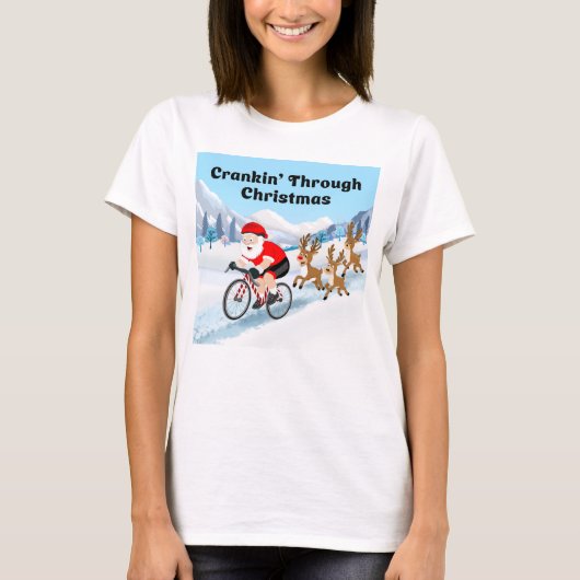 Santa Cycling in the Mountains With Reindeers T-shirt (Voorkant)
