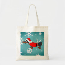 Santa Dachshund Dog Snowflakes Budget Canvas tas