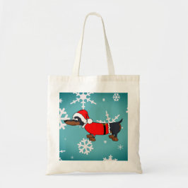 Santa Dachshund Dog Snowflakes Budget Canvas tas