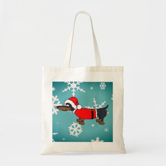 Santa Dachshund Dog Snowflakes Budget Canvas tas (Voorkant)