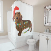 Santa Dachshund Dog Tangled in kerstlicht T G Douchegordijn (In situ)