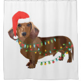 Santa Dachshund Dog Tangled in kerstlicht T G Douchegordijn (Voorkant)
