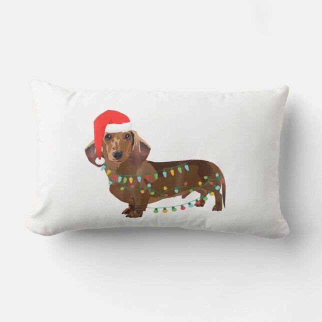 Santa Dachshund Dog Tangled in kerstlicht T G Kussen (Voorkant)