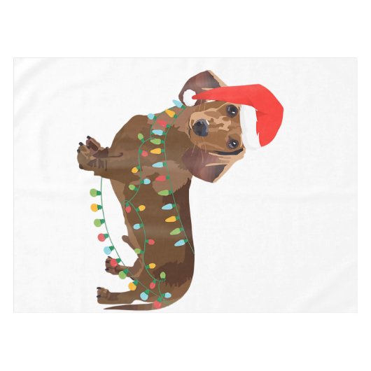 Santa Dachshund Dog Tangled in kerstlicht T G Tafelkleed (Voorkant (Horizontaal))