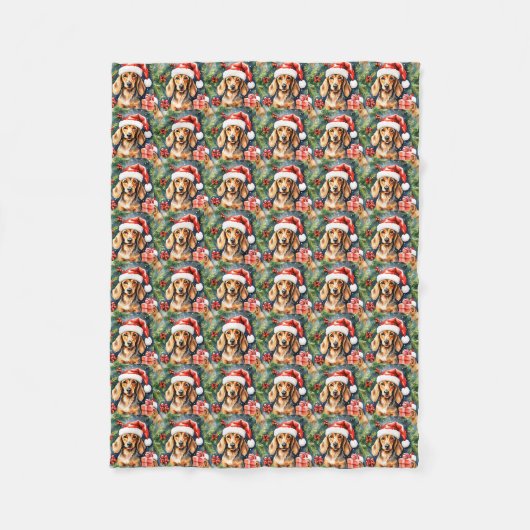 Santa Dachshund en Evergreens: Fleece Deken (Voorkant)
