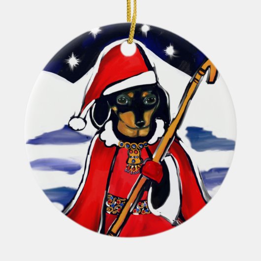SANTA DACHSHUND KERAMISCH ORNAMENT (Voorkant)