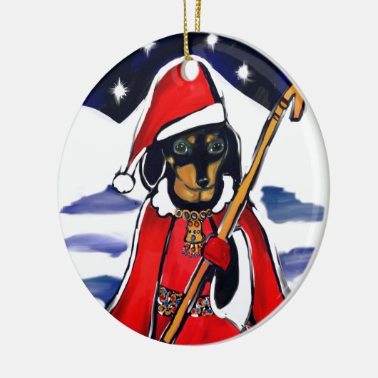 SANTA DACHSHUND KERAMISCH ORNAMENT (Links)