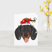 Santa Dachshund Light Christmas  Kaart (Gele Bloem)