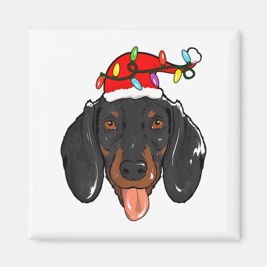 Santa Dachshund Light Christmas  Magneet (Voorkant)