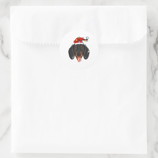 Santa Dachshund Light Christmas  Ronde Sticker (Tas)
