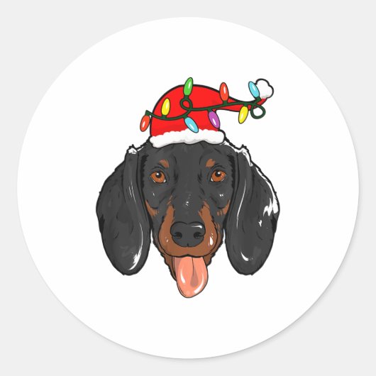 Santa Dachshund Light Christmas  Ronde Sticker (Voorkant)