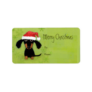 Santa Dachshund met kerstmis Peel-n-Stick Gift Lab Etiket