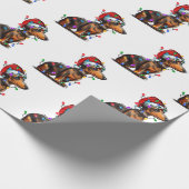 Santa Dachshund met kerstverlichting Cadeaupapier (Hoek)