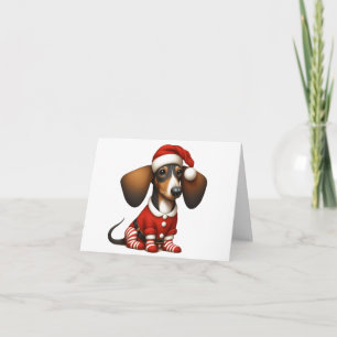 SANTA DACHSHUND PUPPY KERST KAART