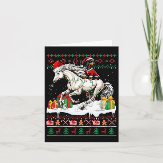 Santa Dachshund Riding Horse Christmas Sweater Lov Kaart (Voorkant)