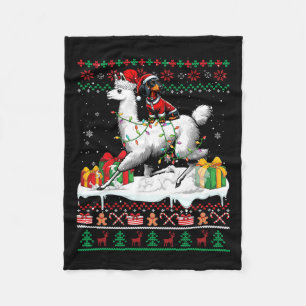 Santa Dachshund Riding Llama Kersttrui Lov Fleece Deken