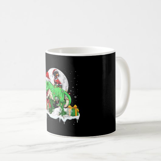 Santa Dachshund Riding T-rex Kerstman Eigenaar Kin Koffiemok (Voorkant rechts)