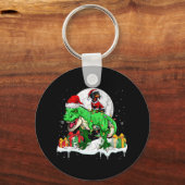 Santa Dachshund Riding T-rex Kerstman Eigenaar Kin Sleutelhanger (Voorkant)