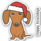 Santa Dachshund Schattigee Wiener Hondenkerst Sticker (Voorkant)