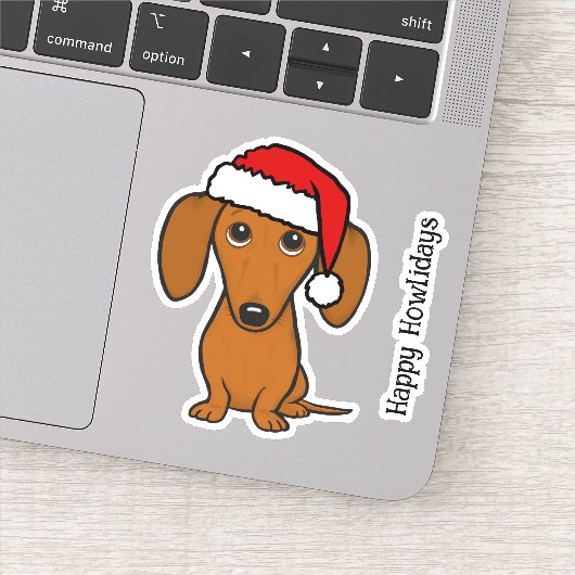Santa Dachshund Schattigee Wiener Hondenkerst Sticker (Detail)