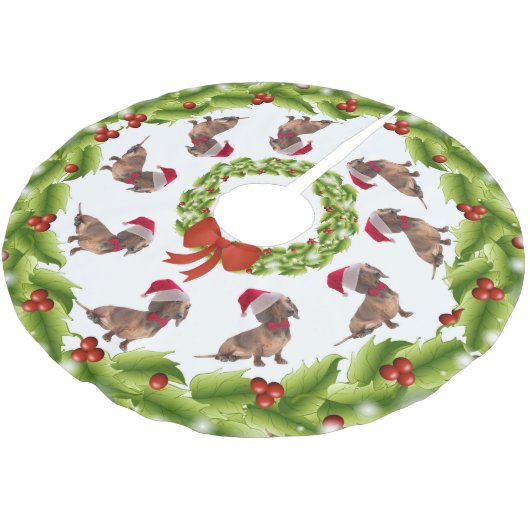 Santa Dachshund Tree Skirt Kerstboom Rok (Gekanteld)