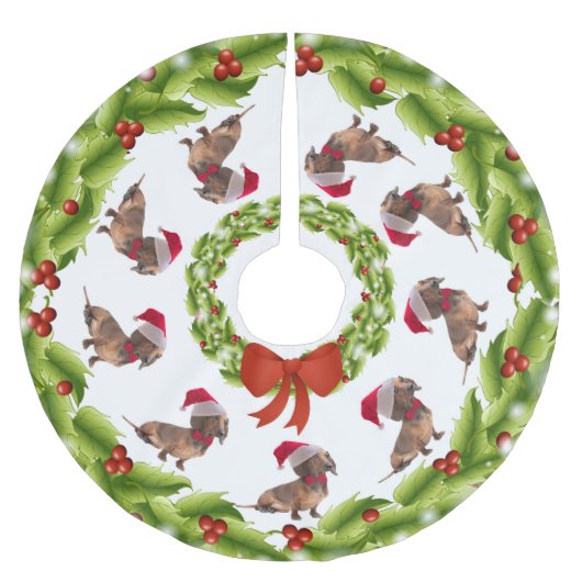 Santa Dachshund Tree Skirt Kerstboom Rok (Voorkant)