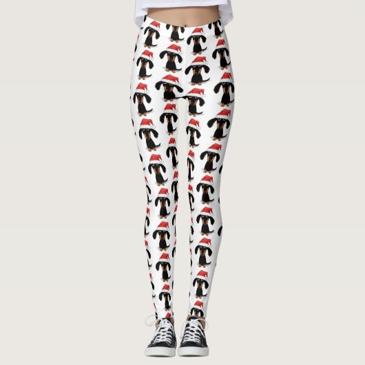 Santa Dachshunds kerstmis Wiener Dog Pattern Leggings (Voorkant)