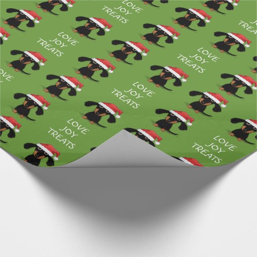 Santa Dachshunds kerstpattern Funny Dog Cadeaupapier (Hoek)