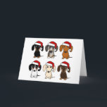 Santa Dachshunds Schattige Wiener Dogs Christmas Feestdagen Kaart<br><div class="desc">Deze schattige kerstkaart is ideaal voor Dachshund liefhebbers! Black & tan, dappel, rood, piebald, crème en chocolade cartoon wiener dogs. Pas de binnenkant aan met je eigen doordachte sentimenten om dit seizoen de vreugde te verspreiden naar iedereen op je lijst. Geweldig voor dierenartsen, hondenwandelaars, dierenoppassers en meer om naar klanten...</div>