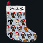 Santa Dachshunds Schattige Wiener Dogs Christmas Kleine Kerstsok<br><div class="desc">Dachshund Lover's Christmas Stocking. Design bevat vele kleurvariaties: rood,  zwart & tan,  piebald,  dappel,  crème en chocolade. Deze grappige hondenkerstkous is geweldig voor zowel wiener dogs als weenie hondenliefhebbers. Bezoek Jenn’s Doodle World voor nog meer hondenrassen kousen en Doxie lover’s vakantiedecoraties.</div>
