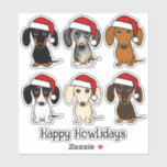 Santa Dachshunds Schattige Wiener Dogs Christmas Sticker<br><div class="desc">Leuke kerst Dachshund Stickers. Schattigee wiener honden hebben verschillende kleuren: zwart & tan,  merle dapple,  rood,  piebald,  crème en chocolade. Vinyl stickers zijn waterbestendig,  ideaal voor laptops,  waterflessen,  autoruiten en meer.</div>