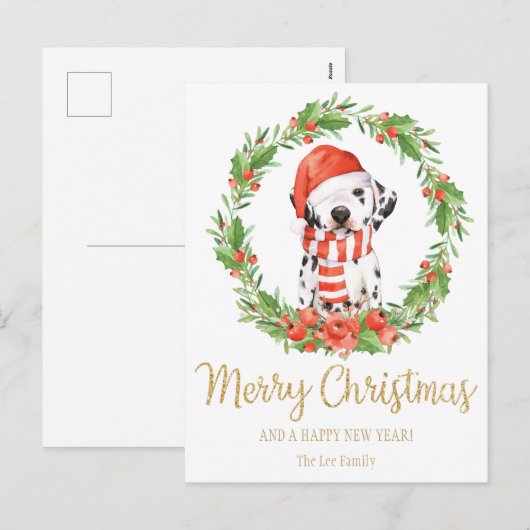 Santa Dalmatische Hond Vrolijke Kerstgroeten Feestdagenkaart (Voorkant / Achterkant)