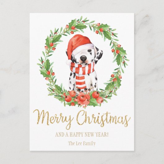 Santa Dalmatische Hond Vrolijke Kerstgroeten Feestdagenkaart (Voorkant)