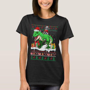 Santa Dalmatische Rijden T-rex Kerst Trui Lov T-shirt