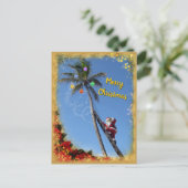 Santa decorating Palm Tree Feestdagenkaart (Staand voorkant)