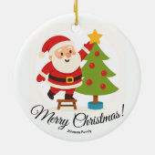 Santa Decorating Tree Personalized Family Name Keramisch Ornament (Achterkant)